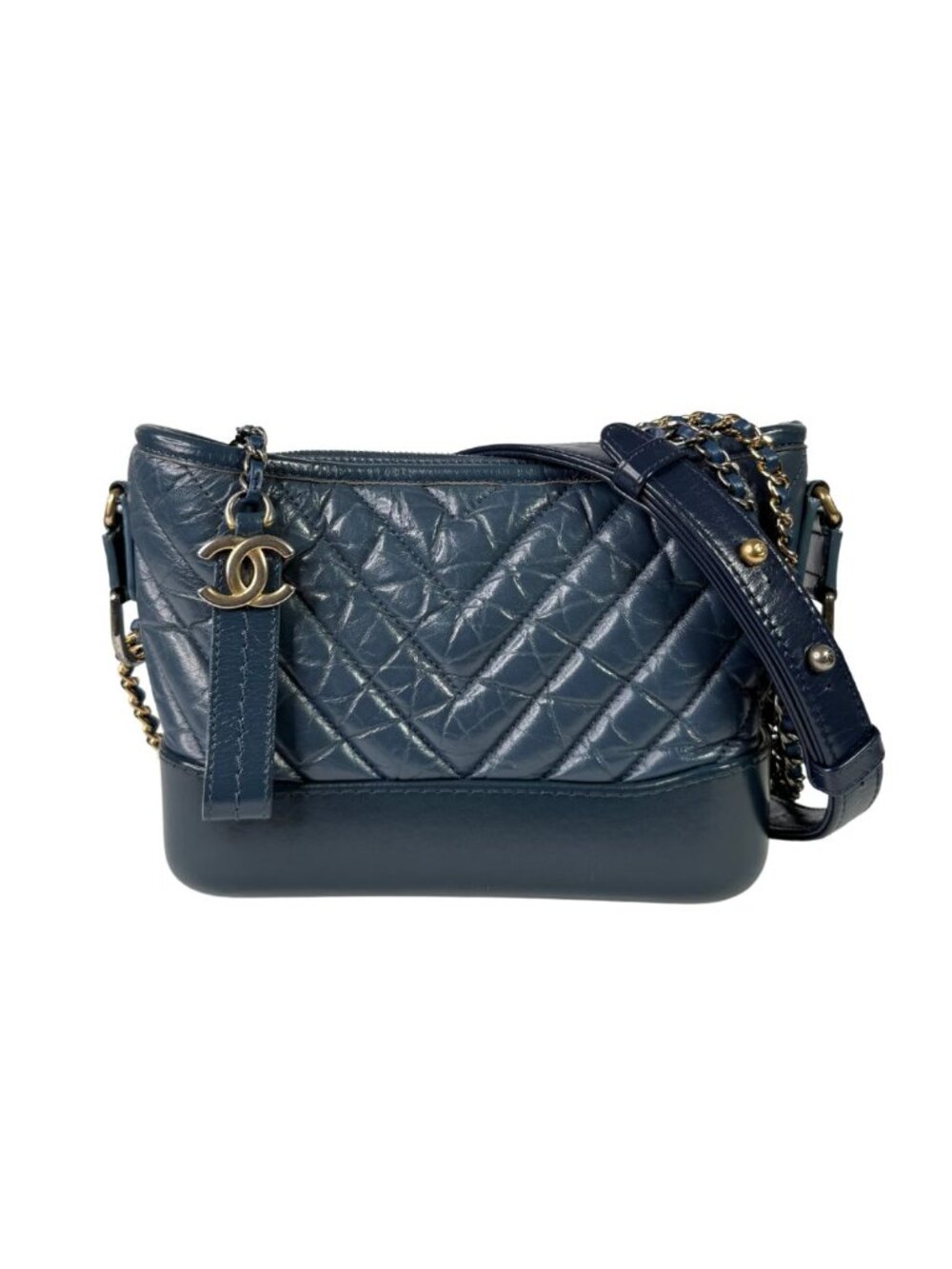 Chanel Gabrielle Small Blue Aged Calfskin Hobo Bag